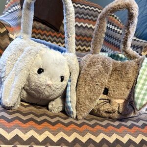 Two Plush Bunny  - Gray and Brown Easter baskets